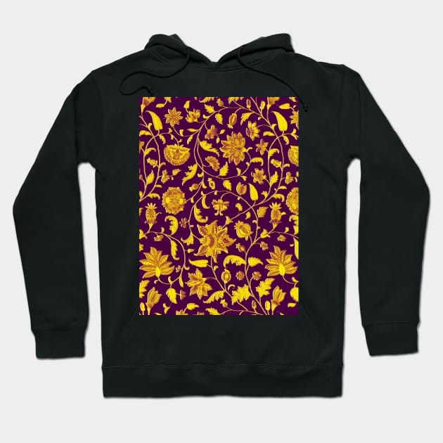 GOLD YELLOW PURPLE POMEGRANATES ,POMEGRANATE FLOWERS, LEAVES Oriental Floral Swirls Hoodie by BulganLumini